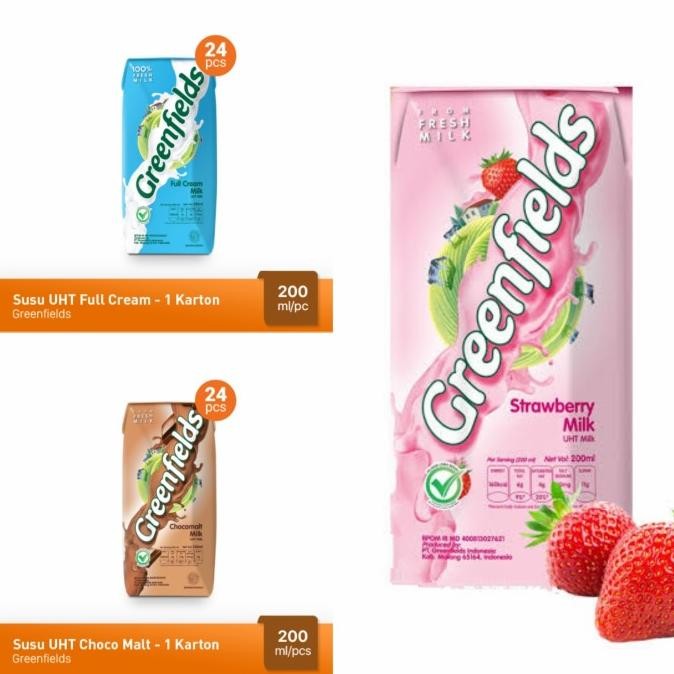 

Susu Greenfields UHT 200 ml x 24 pcs Plain / Choco Malt / Strawberry