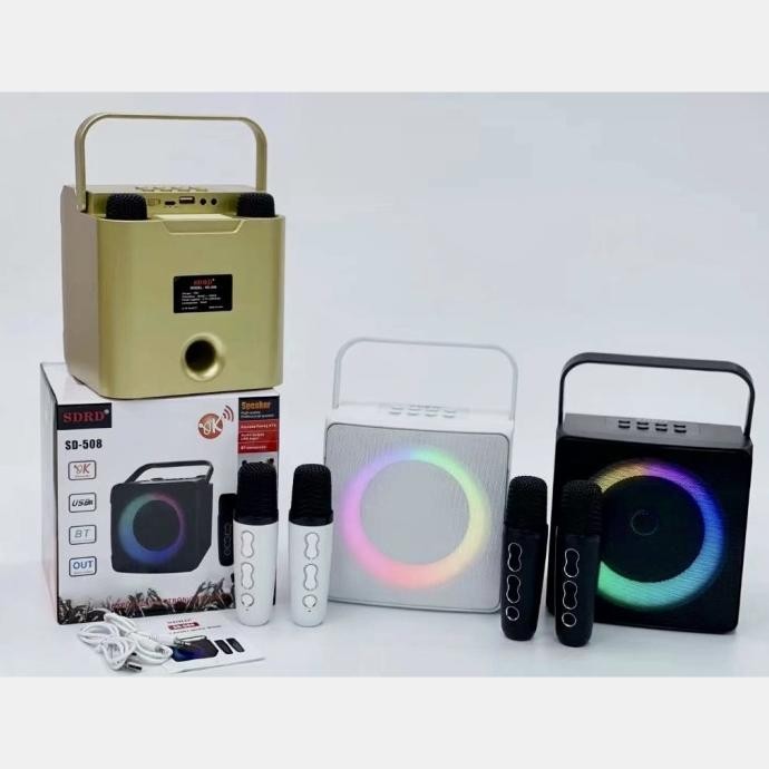 Sd 508 wireless 2 mic microphone sdrd speaker karaoke bluetooth dual