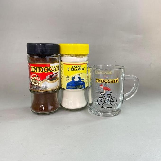 

Grosir Paket Kopi Indocafe Fine Blend 50 Gr & Indo Creamer 100 Gr + Giftset Botol Hitam