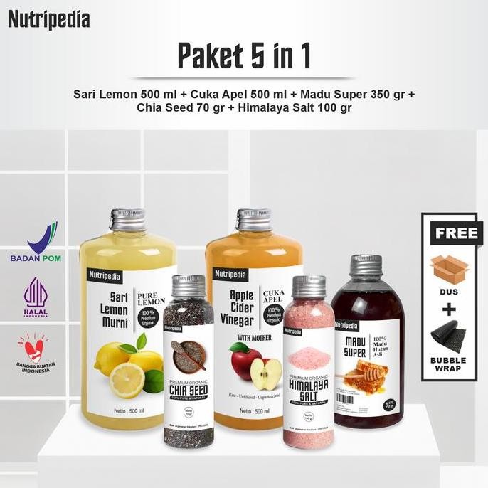 

Murah Nutripedia Paket 5 In 1 Sari Lemon 500 Ml Cuka Apel 500 Ml Madu Hutan 350 Gr Chia Seed 70 Gr Garam Himalaya 100 Gr
