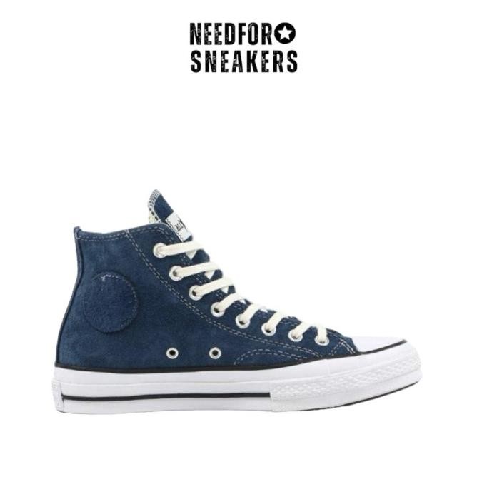 SEPATU STUSSY X CONVERSE ALL STAR CHUCK TAYLOR 70s HIGH 8 BALL SARGASSO SEA BLUE WHITE BLACK