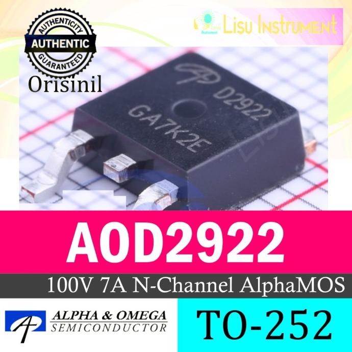 Murah ORIGINAL AOD2922 D2922 100V 7A N-Channel AlphaMOS DPAK TO-252 - AO lisu992 dijamin