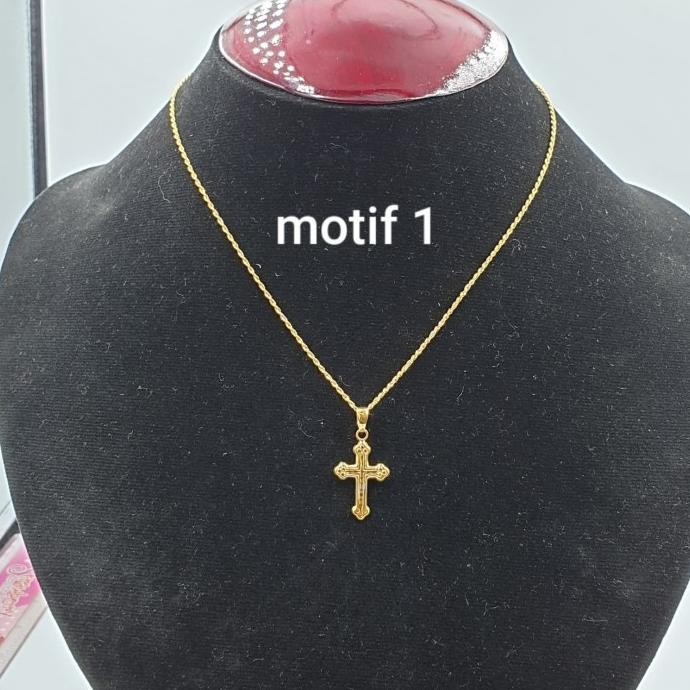 paket kalung plus liontin emas asli kadar 700 model salib 3 cm mewah REZ