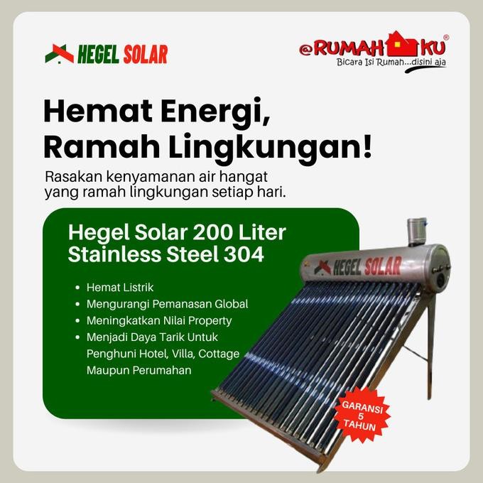 Hegel Solar Water Heater - Water Heater 200 Liter (Indirect System) Stainless Steel 304 - Pemanas Ai