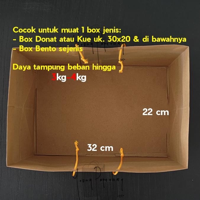 

Paperbag / Tas Kertas/ Paper Bag Box Donat Polos Coklat Kraft 32 x 22 x 20 (1 pcs)