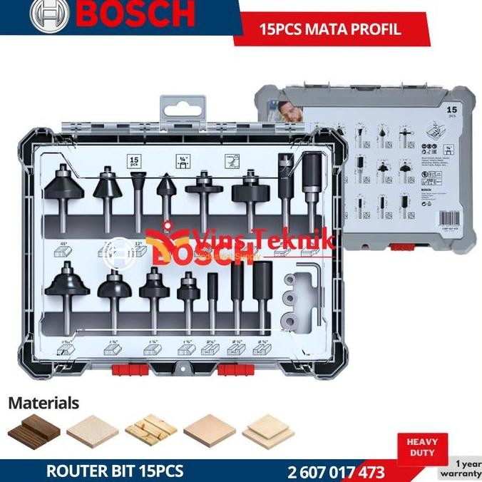 Sale Bosch Router Bit 15 Pcs Mata Profil Kayu Set 15Pcs
