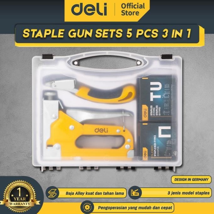 

DELI STAPLE GUN SETS 5 PCS 3 IN 1 / STAPLER STAPLES TEMBAK EDL238105 ORIGINAL DAN TERPERCAYA