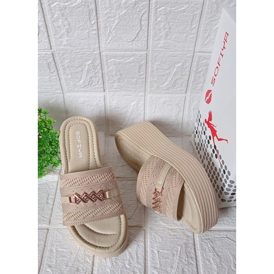 Terbaru Sandal Wedges Wanita Bahan Rajut Hak Tinggi Sofiya