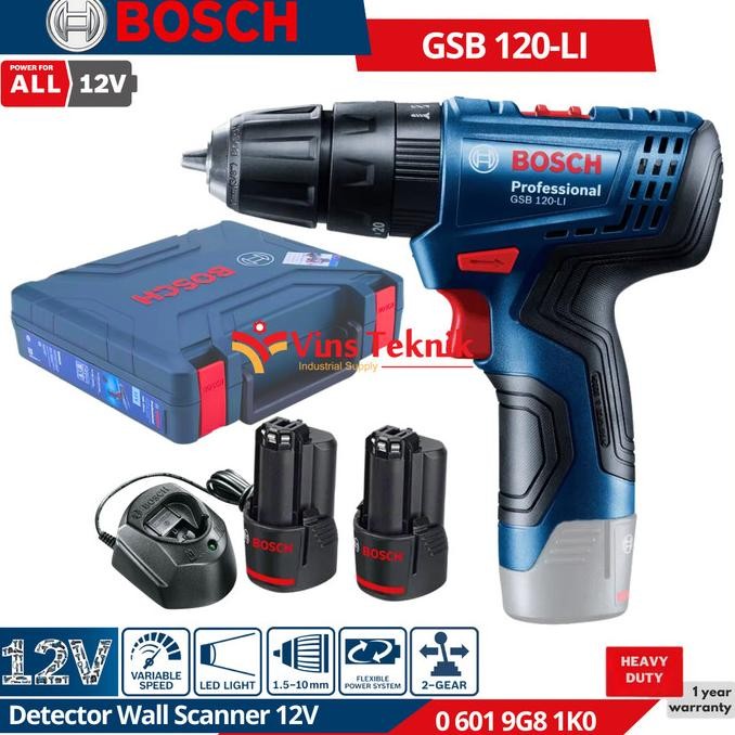 MESIN BOR BATERAI 12V CORDLESS IMPACT DRILL GSB120LI BOSCH GSB 120 LI ORIGINAL DAN TERPERCAYA