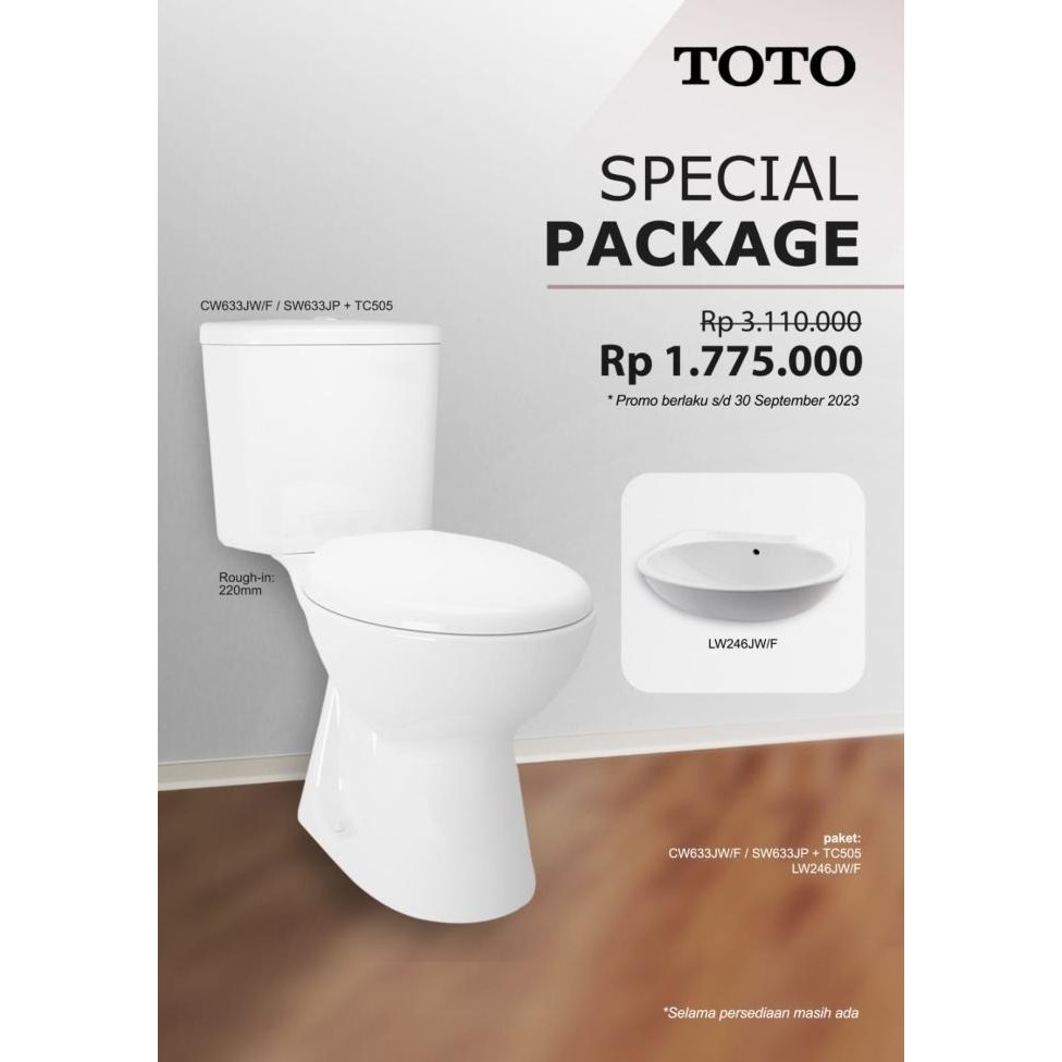 Toto Special Package Kloset Cw 633 Jw + Wall Hung Lavatory Lw 246 J New Stok