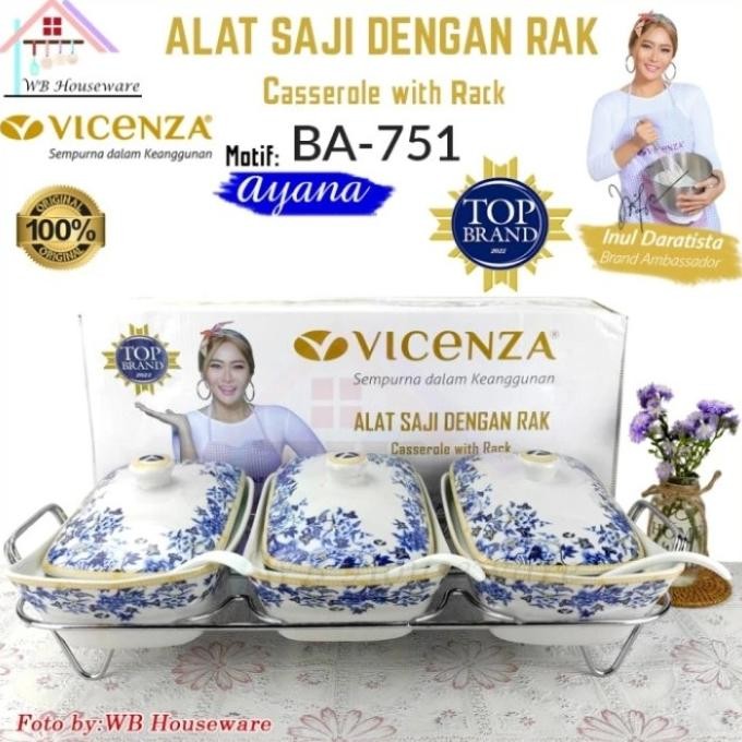 PROMO Vicenza casserole prasmanan set + rak wadah saji makanan ba 751 motif ayana,mawar,melati