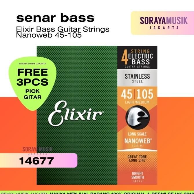 Elixir Bass Guitar Strings 14677 Nanoweb 45-105 Co