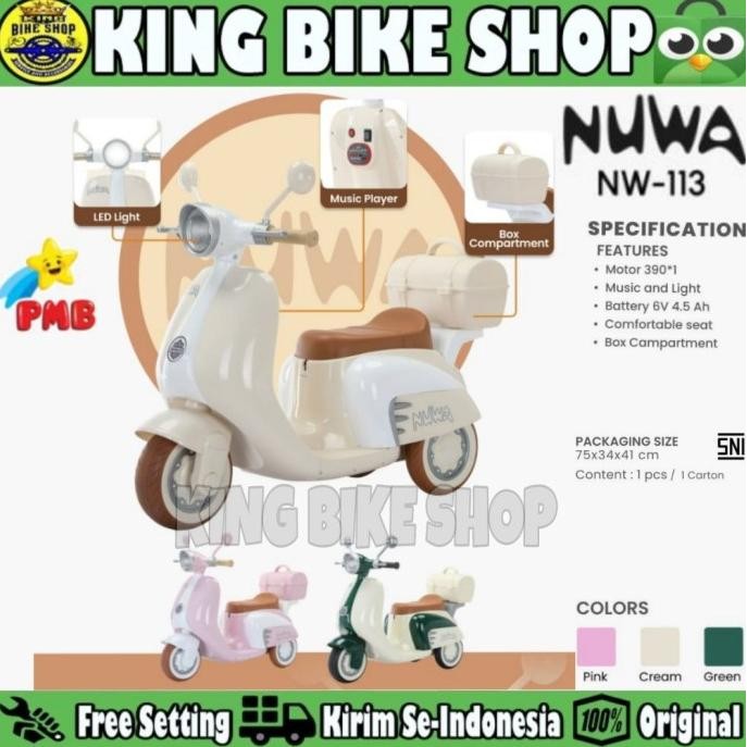 Promo Motor Motoran Aki Anak Pmb Nuwa Nw-113 Vespa Mainan Anak
