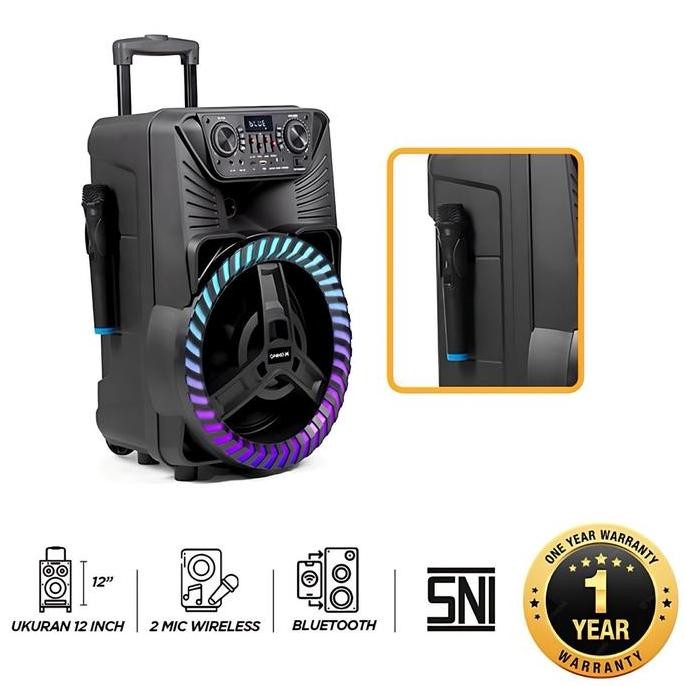 Promo Trolley Speaker Niko 1202 Free 2Mic Wireless Speaker Bluetooth Portabel [12 Inchi] Led Tws Ada