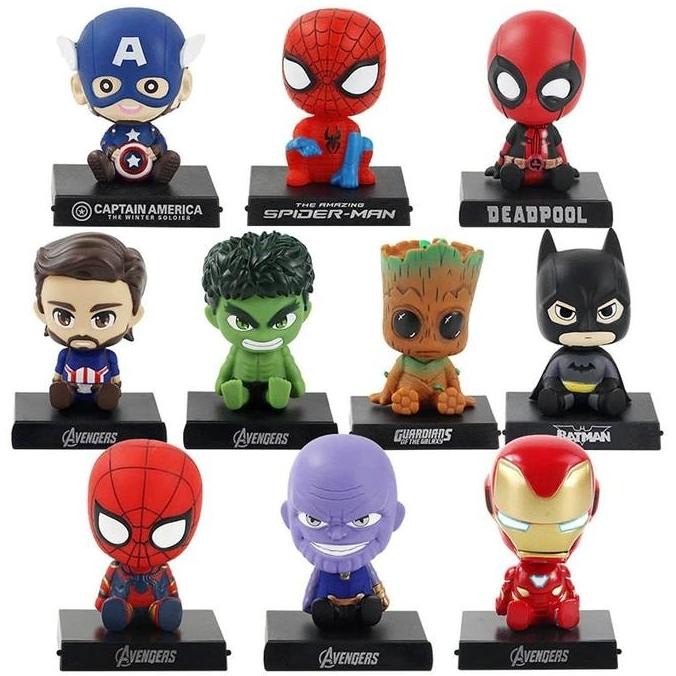 Pajangan Dashboard Mobil Bobble Head Figure Superhero Kepala Goyang Batman Superman Spiderman [gembi