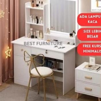 Meja Rias Sliding LED Meja rias Kaca Putih Minimalis