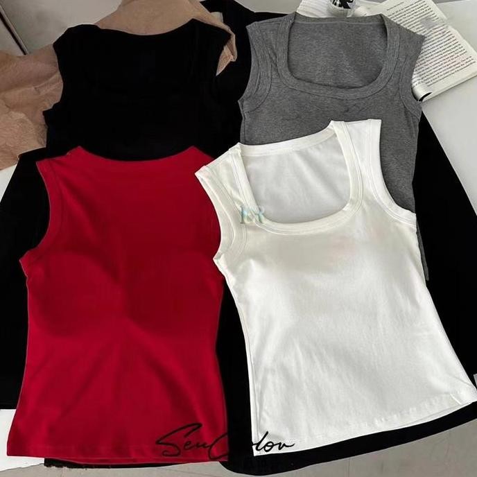 LNR Shop Tanktop Bra with Cup Busa / Pad Bahan Cotton Adem Halus Lembut Atasan Wanita Tanpa Lengan K