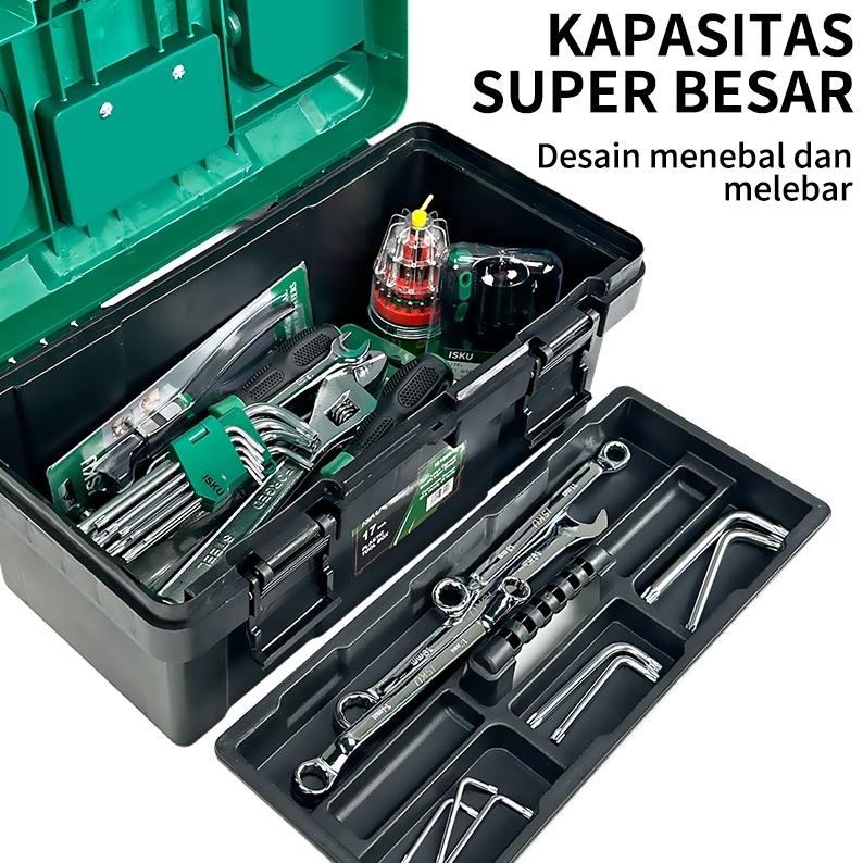 ISKU Tool Box Besar Plastik 14 17 19 Inch Bahan Pp Tools Box Kotak Perkakas/Tool Box Kuat 2 Tingkat/