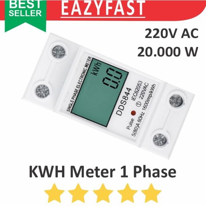 ORIGINAL KWH Watt Volt Meter Digital Ukur Listrik PLN Din Rail MCB 220V AC 80A