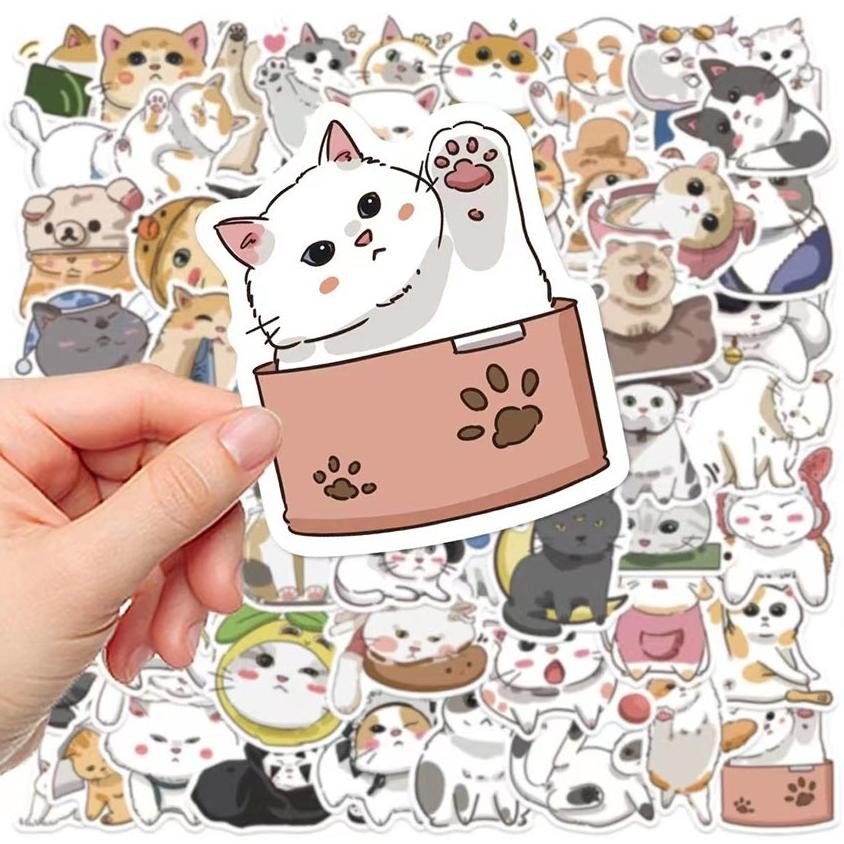 

Premium 50/62Pcs Stiker Kucing Kartun Yang Dilukis Dengan Tangan / Stiker Desain Kartun Hewan Kucing Kawaii Warna Kuning Untuk Notebook Laptop Koper Sepeda High Quality