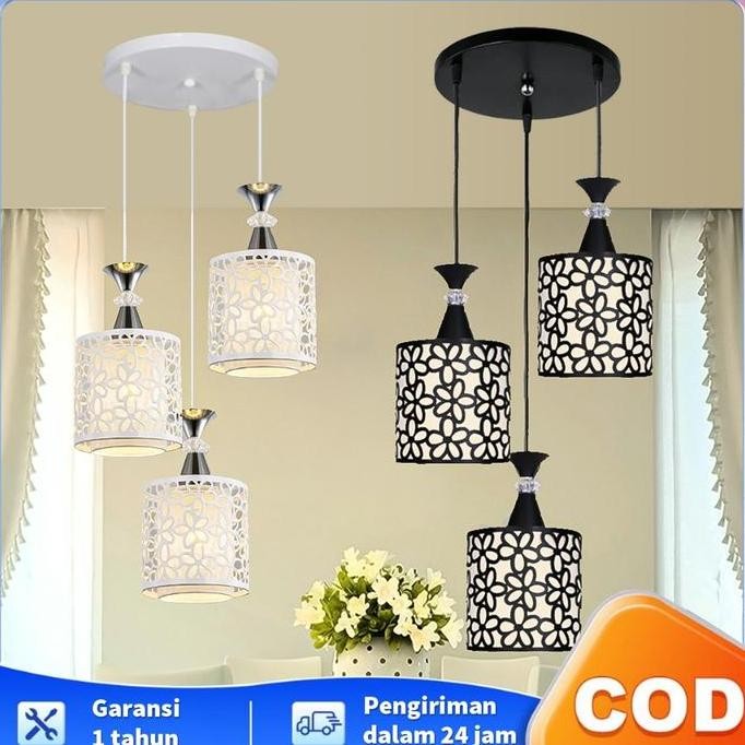 Lampu Gantung LED 3 Kepala Bentuk Kelopak ern untuk Dekorasi Ruang Makan / Lampu Hias Gantung Hitam 