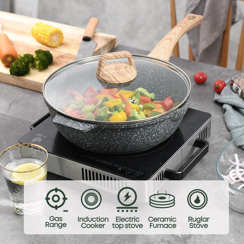 7 PCS Panci Set Peralatan Masak Anti Lengket Kuali Batu Granit/Set Dapur untuk Semua Kompor