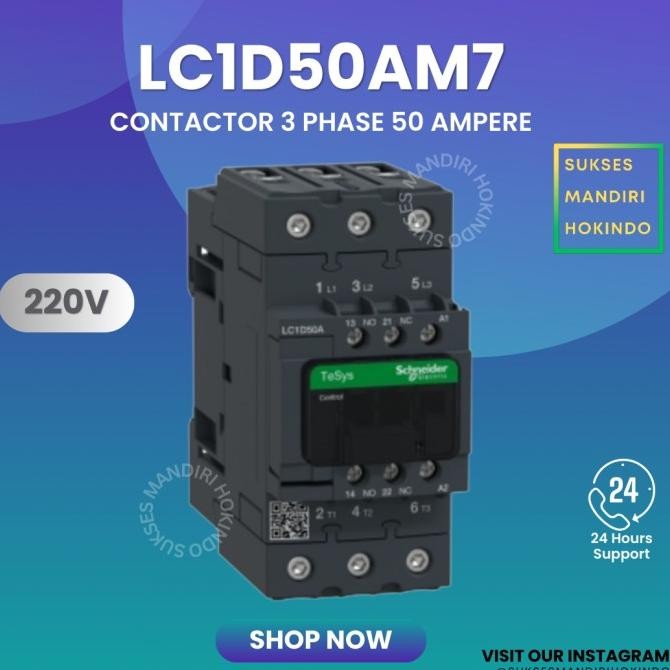 Kontaktor 3 Phase 50 Ampere 3 Pas 50 Amper Schneider Lc1D50Am7 Ori Sni New Stok
