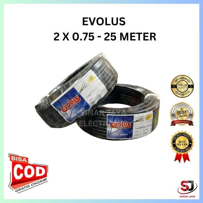 Kabel Listrik/Audio Serabut Evolus 2 x 0.75 (25 METER ) HITAM
