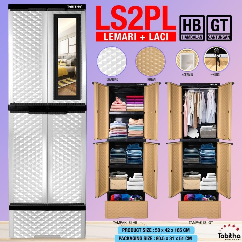 COD Tabitha Lemari Pakaian Plastik Dengan Laci Lemari 2 Pintu Serbaguna Premium LS2PL Series