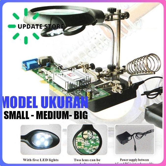 

Sale! Kaca Pembesar Untuk Service Elektronik Jam Tangan Hp dengan LED Solder