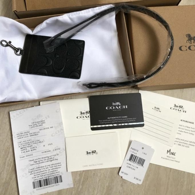 

ready Coachh Signature embossed ID Holder Card Lanyard Original - Black dw murah