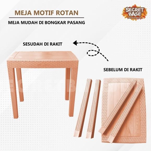 Fb-43 Meja Motif Rotan - Meja Plastik Besar / Meja Tamu / Meja Kafe Teras Taman