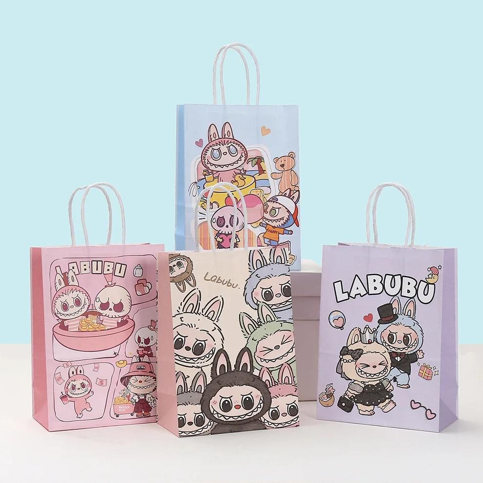 

Cartoon Labubu Gift Bag Candy Snacks Birthday Gift Bag 10 Pack Gift Baking Shopping Portable Paper Bag