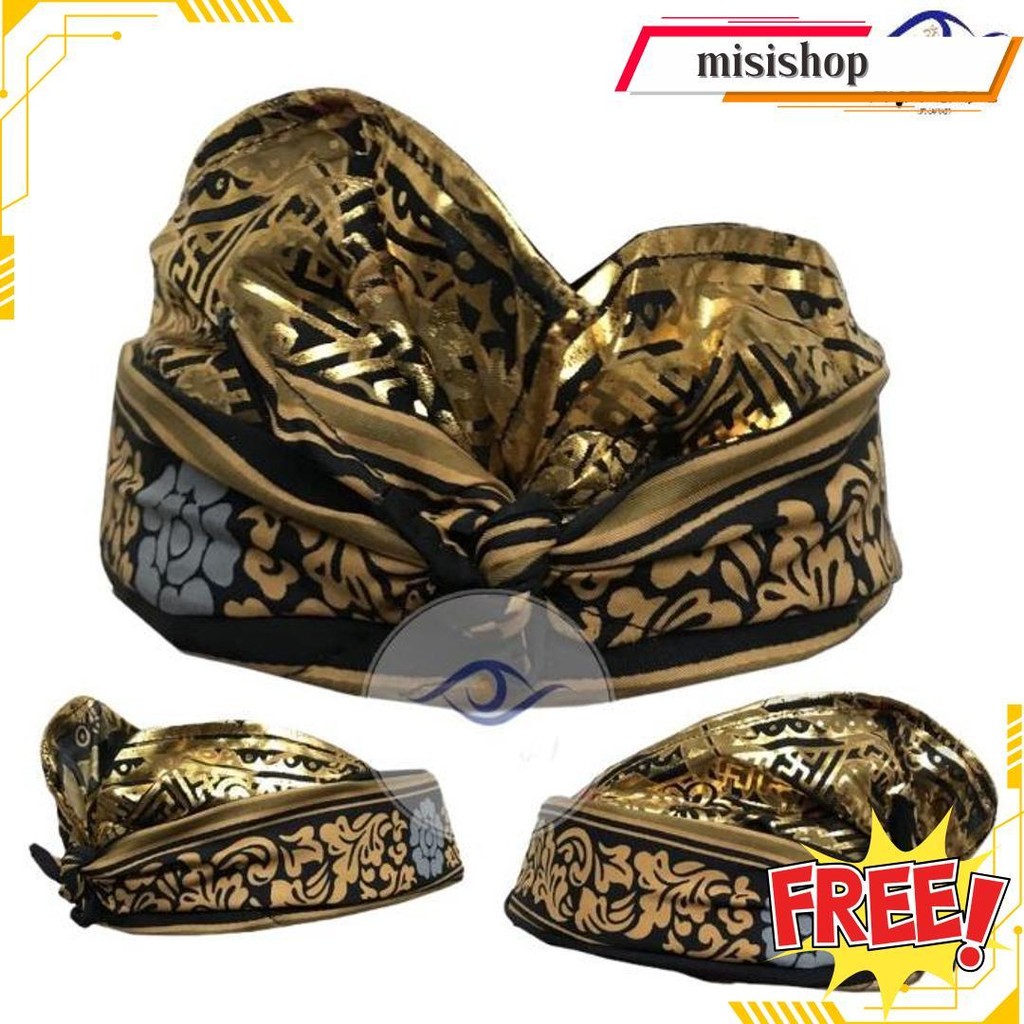 Udeng Bali Jadi Batik Patra Hitam Gold Seri A&B  U006.Ag Siap Kirim