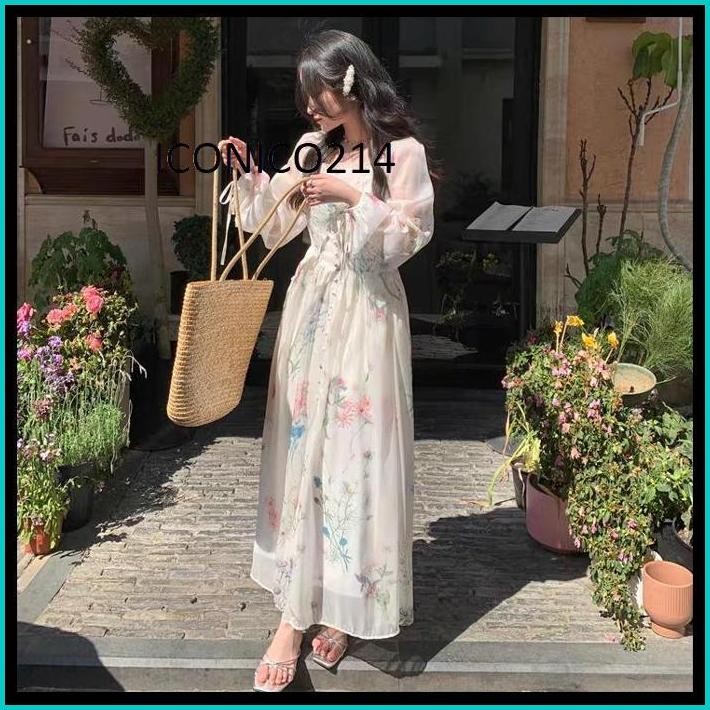 FAN GAUN SIFON BERMOTIF RETRO PRANCIS GAUN LENGAN PANJANG GAUN RETRO GAUN BERMOTIF MODIS/DRESS VINTA