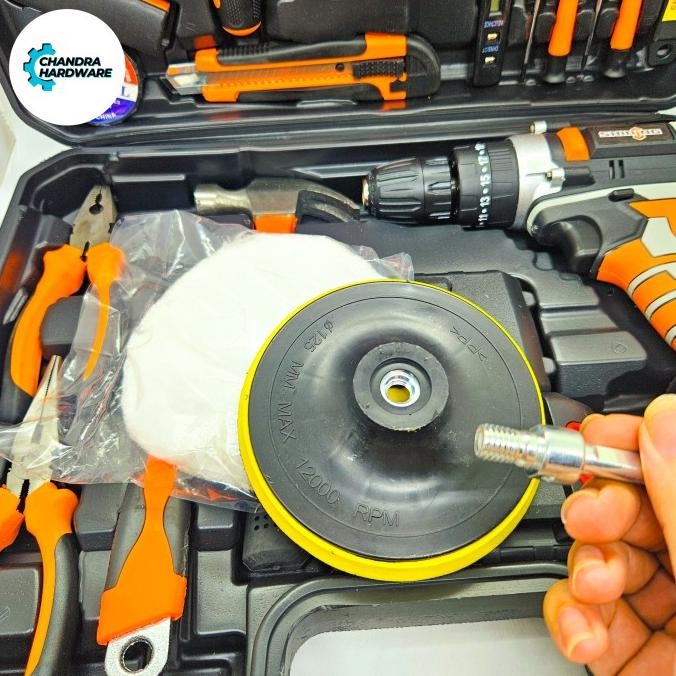 bor cordless toolkit full set bor batre shining lengkap bor poles 2 batre koper