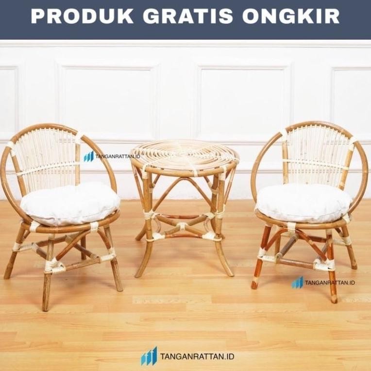 KURSI TERAS MOMON ROTAN DAN MEJA 1 SET / KURSI ROTAN TERAS / KURSI TAMU ROTAN ASLI FINISHING