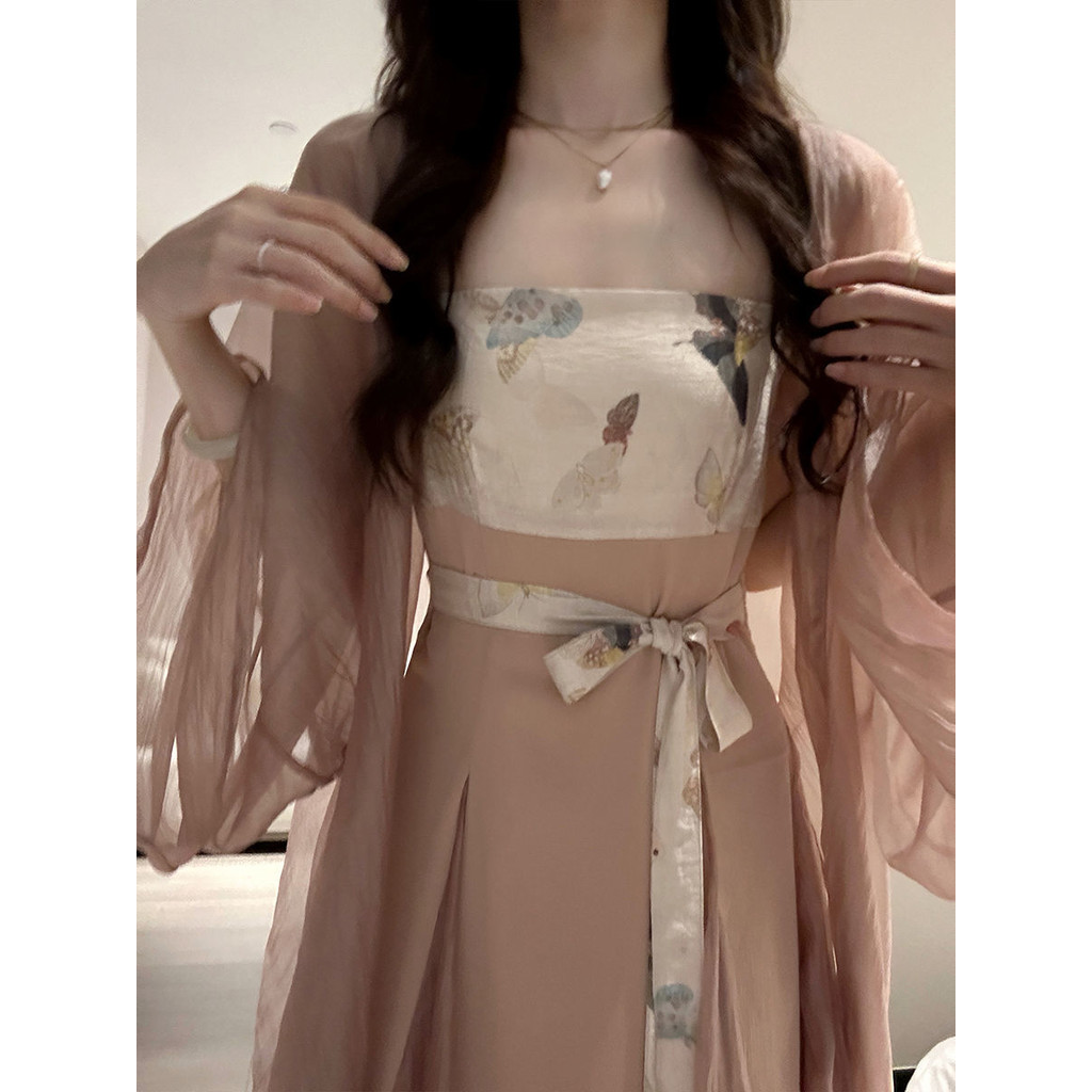 Setelan Kardigan Hanfu untuk Wanita, Setelan Kardigan Kelas Atas Pelangsing Gaya Tiongkok Baru, Rok 