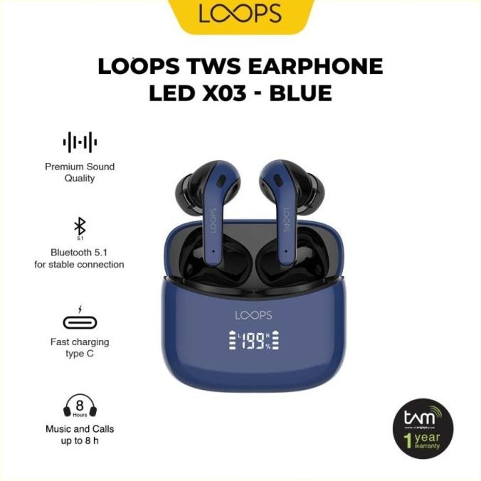 Sale Loops Tws X03 Blue Earphone Bluetooth