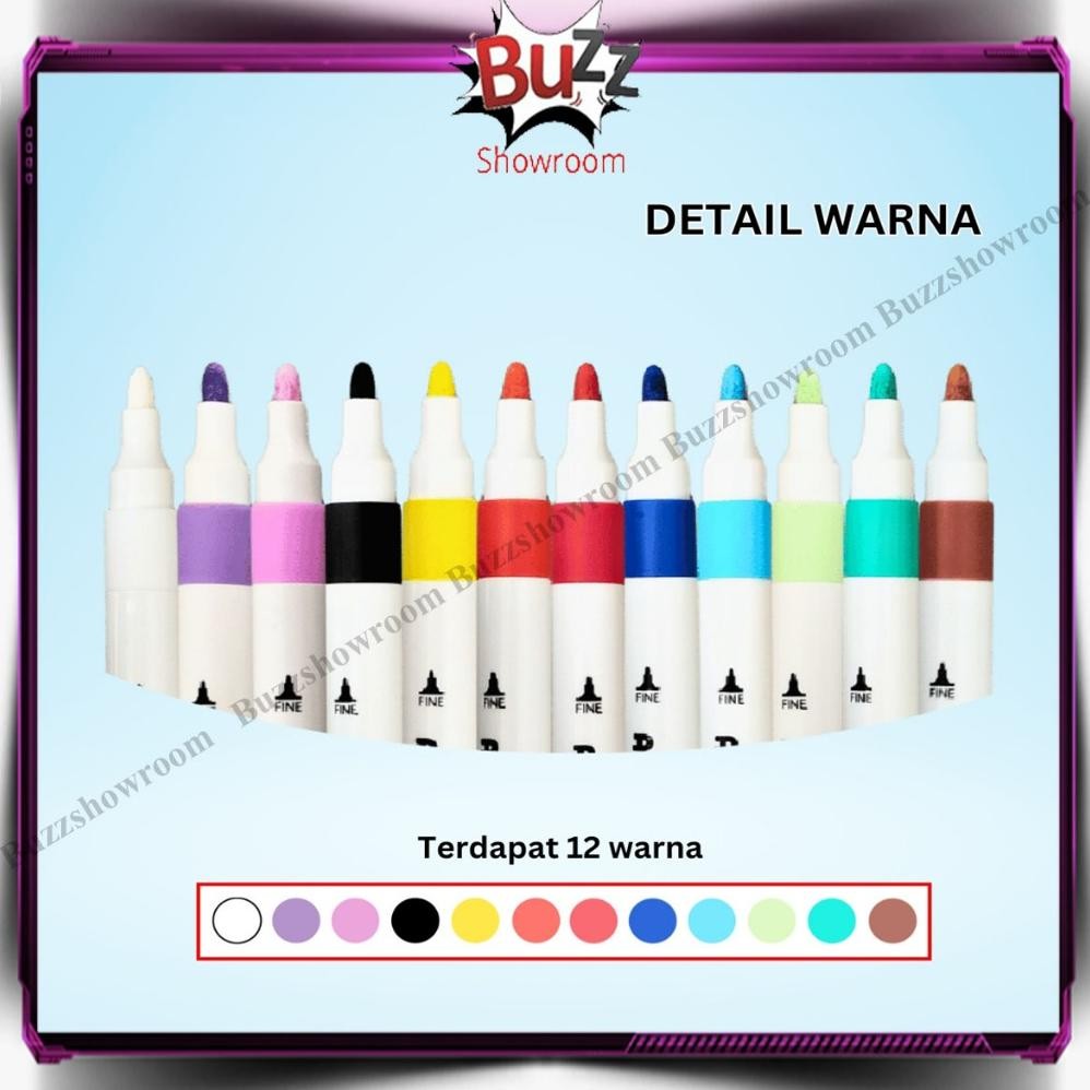 

rwet-23 TERLARIS!! Acrylic Marker Greebel 6ml 12 Warna Premium Set 12W Spidol Akrilik Sale Termurah