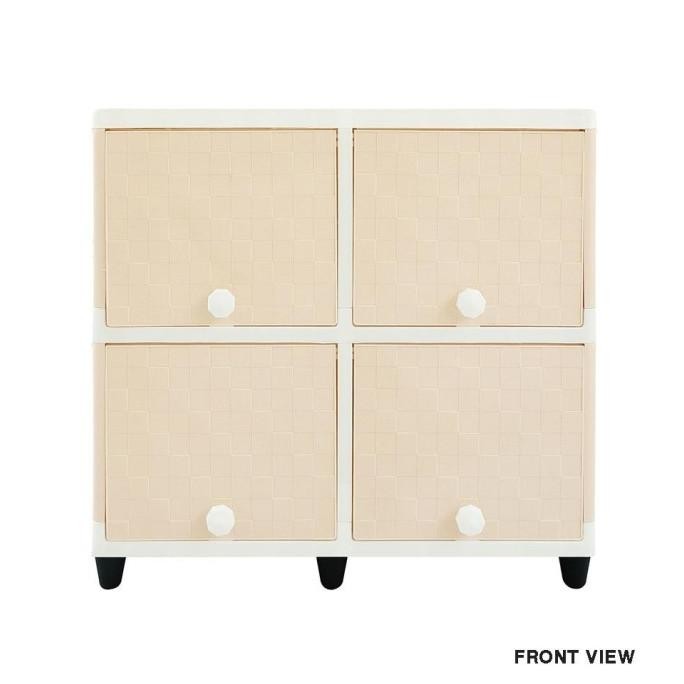 club Lemari pakaian plastik 2 susun double flip rattan rotan 4 pintu 2 rak putih coklat warna warni