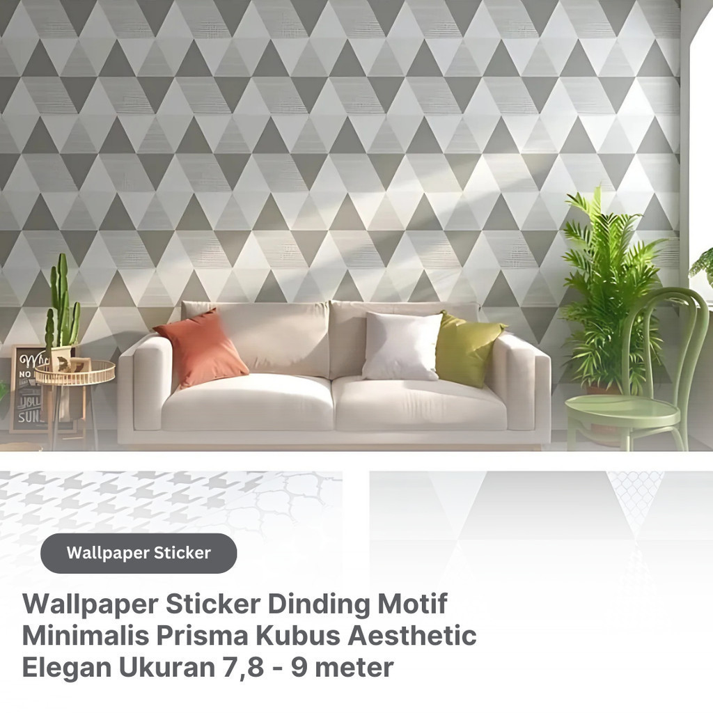 Wallpaper Sticker Dinding Motif Minimalis Prisma Kubus Aesthetic Elegan Ukuran 7,8 - 9 meter