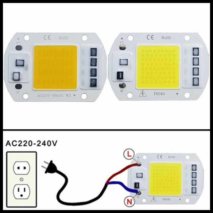 Modul Led Chip Lampu Sorot Cob 50W 220V Ac Refill Lampu Sorot F6040