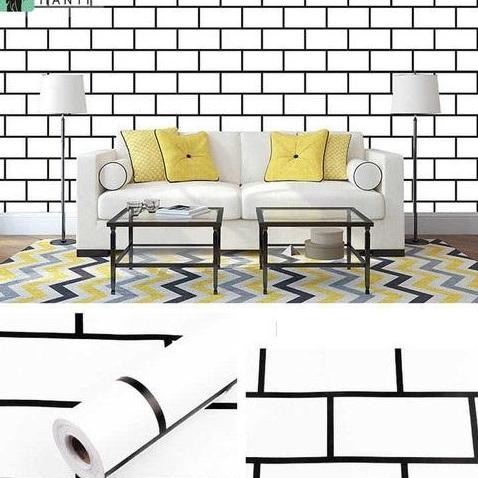 TERBARU WALLPAPER DINDING BATA PUTIH LIS HITAM 45CM X 10M