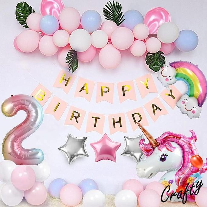 ASLI [PAKET] DEKORASI BALON ULANGTAHUN PINK CHAIN UNICORN ANGKA HIASAN ULTAH ANAK PEREMPUAN