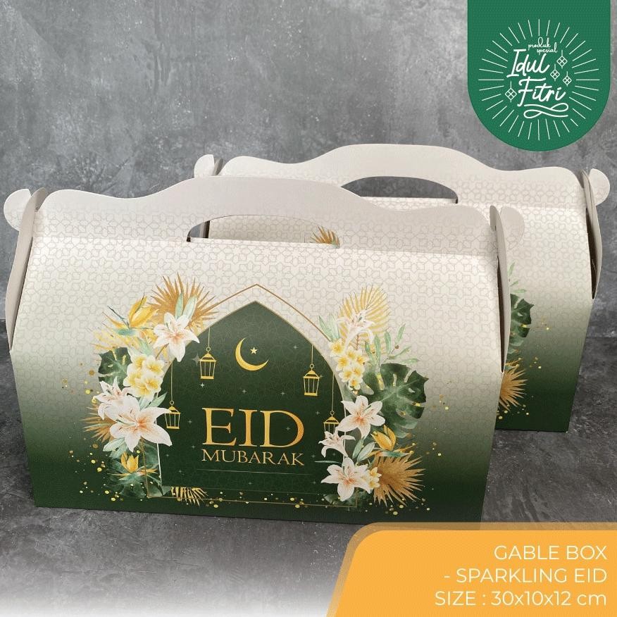 

[HARGA 10PCS] Gable Box : 30x10x12 cm / SPARKLING EID MUBARAK GREEN / box jar