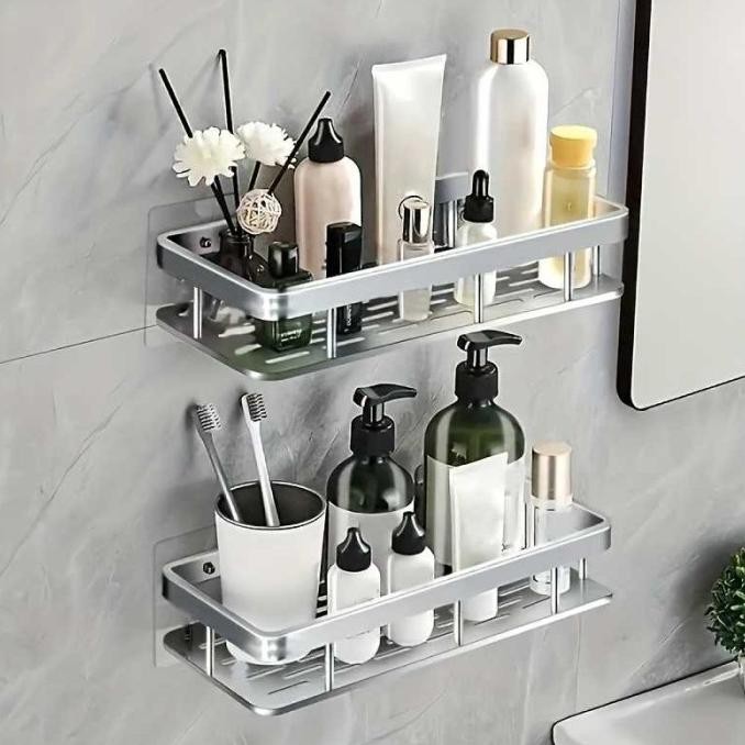RAK GANTUNG DINDING TEMPEL KAMAR MANDI DAPUR ORGANIZER RACK ALUMINIUM