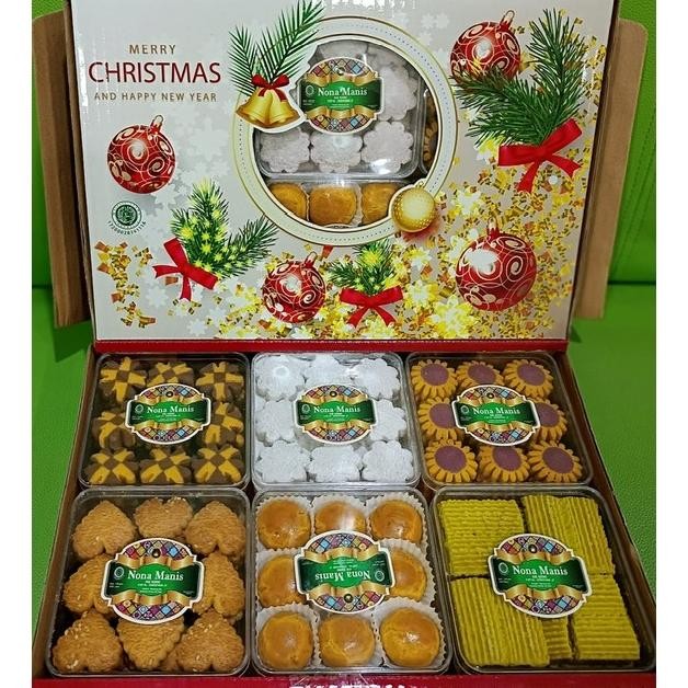 

Paket Kue Kering Natal [1 Box - 6 Toples] / Hampers Kue Merry Christmas Nona Manis