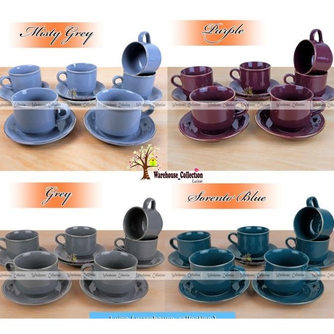 Cangkir Set Warna List Emas ( 6 Cangkir + 6 Tatakan) // Coffee Set Sango Keramik // Sango Cup & Sauc