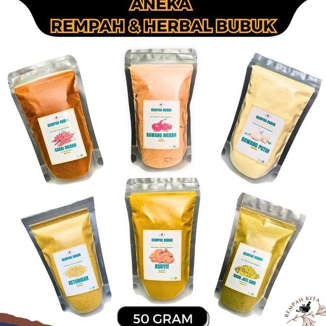 

REMPAH HERBAL BUMBU DAPUR BUBUK MURNI Bawang Merah Putih Jahe Kelor Kunyit Ketumbar Cabe kayu manis jintan cengkeh lada adas pala brotowali kapulaga pekak lawang serai kencur nUg